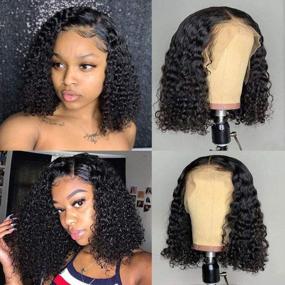 img 4 attached to Get Flawless Curls With ALLRUN Brazilian Virgin 13X4 Lace Front Curly Bob Wigs For Black Women - Pre-Plucked And High Density (14 Inch)