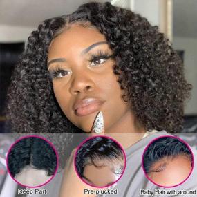 img 1 attached to Get Flawless Curls With ALLRUN Brazilian Virgin 13X4 Lace Front Curly Bob Wigs For Black Women - Pre-Plucked And High Density (14 Inch)