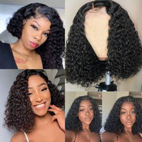 img 3 attached to Get Flawless Curls With ALLRUN Brazilian Virgin 13X4 Lace Front Curly Bob Wigs For Black Women - Pre-Plucked And High Density (14 Inch)