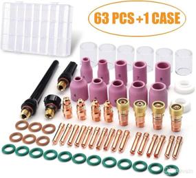 img 1 attached to 🔥 63PCS TIG Welding Torch Accessories Kit with Collets, Body, Glass Cup, Alumina Nozzle, Stubby Gas Lens, #10 Pyrex Cup - Complete TIG WP-17/18/26 Kit (63-PCS)