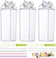 🥛 fansisco 3 pack milk carton water bottles: 17oz square bottles with silicone straws, cleaning brushes, 2 cup brushes & 30 cute stickers - perfect for outdoor sports, travel, camping (500 ml) logo