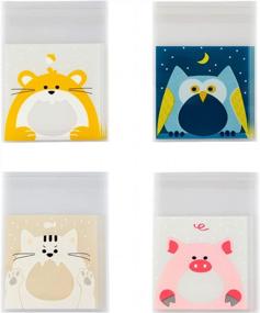 img 4 attached to ICYANG Cookie Candy Bags, 400Pcs Mini Cute Cartoon Animals Pattern Печенье Упаковочные пакеты, самоклеящиеся пакеты для угощений Пластиковый пакет для пекарни Домашняя вечеринка Рождество