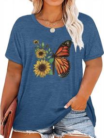 img 4 attached to Plus Size Butterfly Sunflower Shirt Women: Short Sleeve Floral Graphic Nature Tops