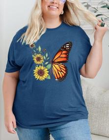 img 3 attached to Plus Size Butterfly Sunflower Shirt Women: Short Sleeve Floral Graphic Nature Tops