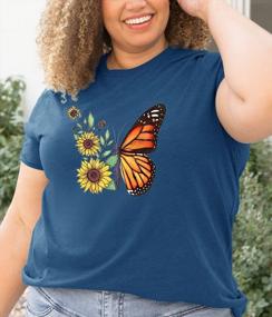 img 2 attached to Рубашка большого размера Butterfly Sunflower для женщин: топы с короткими рукавами и цветочным принтом