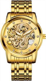 img 4 attached to Luxury Men'S Mechanical Skeleton Automatic Watch With Dragon Carved Dial, Lumious Hands, Diamond Accents, Waterproof Stainless Steel Business Wristwatch By Weicam