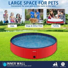 img 2 attached to Большой бассейн для собак от OZMI - складная жесткая пластиковая ванна для купания домашних животных для собак, кошек и детей (47,2 дюйма)