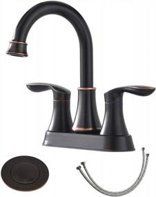 img 4 attached to Modern Commercial Bathroom Faucet With Two Handles, Oil Rubbed Bronze Finish, Lead-Free, Includes Drain Stopper And Water Hoses For Vanity Sink