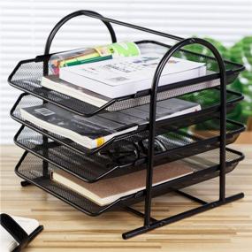 img 3 attached to Mesh Office File Organizer With 4 Sliding Trays - Desk Organizer For Documents, Mail, Paper, Letters & Files Holder & Sorter