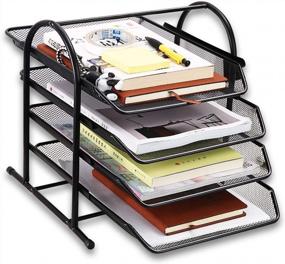 img 4 attached to Mesh Office File Organizer With 4 Sliding Trays - Desk Organizer For Documents, Mail, Paper, Letters & Files Holder & Sorter