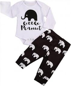 img 4 attached to Adorable Letter Print Romper And Elephant Pants Set For Newborn Baby Boys And Girls With Long Sleeves And Comfortable Bodysuit