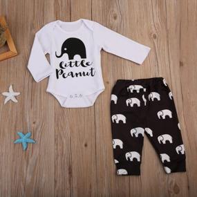 img 3 attached to Adorable Letter Print Romper And Elephant Pants Set For Newborn Baby Boys And Girls With Long Sleeves And Comfortable Bodysuit