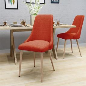 img 4 attached to 🍊 Raphelle Mid Century Muted Orange Fabric Dining Chairs: Elegant Design with Light Walnut Wood Legs (Set of 2)
