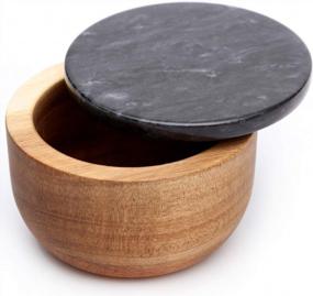 img 4 attached to 🧂 Jalz Jalz Large Wood Salt Box with Black Marble Lid - Stylish Solid Natural Acacia Base for Spice Seasonings Keeper - Elegant Design Decorative Boxes in Big Capacity