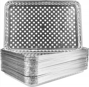 img 4 attached to 15-Pack Of Roponan Disposable Aluminum Foil Grill Topper Pans - BBQ Grill Accessories For Outdoor Cooking And Camping To Prevent Food From Falling Or Sticking To Grate