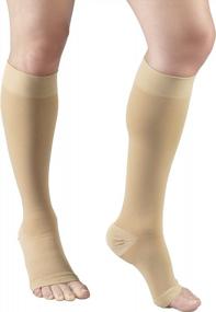 img 1 attached to Компрессионные чулки 30-40 мм рт.ст. для мужчин и женщин, высокая длина до колена, с открытым носком, бежевые, маленькие, Truform