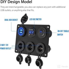 img 1 attached to 🚗 Linkstyle 12V Cigarette Socket Panel with 3-Socket Cigarette Lighter Splitter, 12V 4.2A Dual USB Car Socket, LED Lighted ON Off Rocker Toggle Switch Panel, and LED Voltmeter - Ideal for Truck, Car, Marine Boat, RV