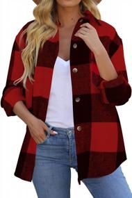 img 4 attached to Warm And Stylish: LAMISSCHE Womens Flannel Plaid Button Down Shacket - Perfect For Casual Wear