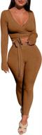 women's 2 piece tracksuit lace-up knitted crop top & long bodycon pant set sweatsuit clubwear outfit logo