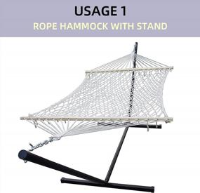 img 3 attached to SUNLAX Double Hammock: 12FT Steel Stand, Pad, Pillow For Indoor/Outdoor Use - Blue And Aqua Stripes