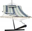 sunlax double hammock: 12ft steel stand, pad, pillow for indoor/outdoor use - blue and aqua stripes logo