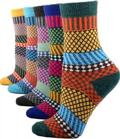 img 4 attached to 5-Pack YZKKE Women'S Vintage Wool Crew Socks For Winter - Soft, Warm, Thick And Cozy In Multicolor - One Size Fits All