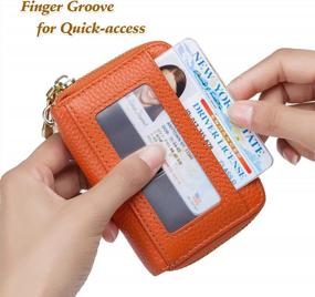 img 2 attached to Imeetu RFID Credit Card Holder, Small Leather Zipper Card Case Wallet With Removable Keychain ID Window (Orange)