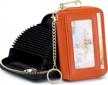 imeetu rfid credit card holder, small leather zipper card case wallet with removable keychain id window (orange) logo