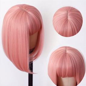 img 3 attached to Pink Bob Wig With Bangs: Vibrant & Stylish Synthetic Wig For Cosplay, Party & Daily Wear - 12 Inches