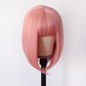 img 1 attached to Pink Bob Wig With Bangs: Vibrant & Stylish Synthetic Wig For Cosplay, Party & Daily Wear - 12 Inches