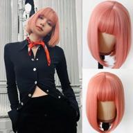 pink bob wig with bangs: vibrant & stylish synthetic wig for cosplay, party & daily wear - 12 inches логотип