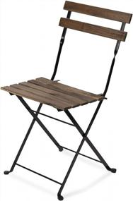 img 4 attached to 4 Pack Commercial-Grade Foldable Wooden Patio Chairs With Sturdy Black Steel Frame - Armless Folding Lawn Chair For Garden Backyard Porch Bistro