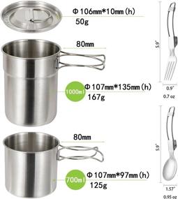 img 3 attached to 2Pcs Camping Cookware Set - 33Oz & 24Oz 304 Food Grade Stainless Steel Cups And Mugs Pot With Vented Lid For Backpacking, Picnic, Hiking