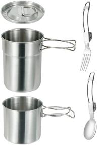 img 4 attached to 2Pcs Camping Cookware Set - 33Oz & 24Oz 304 Food Grade Stainless Steel Cups And Mugs Pot With Vented Lid For Backpacking, Picnic, Hiking