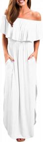 img 3 attached to LILBETTER Women'S Off-Shoulder Ruffle Maxi Dress With Side Split For Parties And Beach Wear