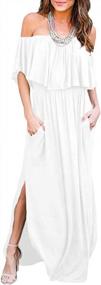 img 4 attached to LILBETTER Women'S Off-Shoulder Ruffle Maxi Dress With Side Split For Parties And Beach Wear