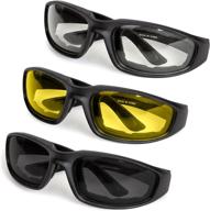 🕶️ motorcycle glasses 3-pack with foam padding - anti-wind & dust - polycarbonate lens (yellow, smoke, clear) logo
