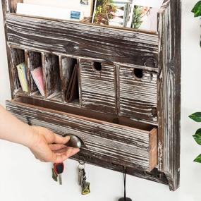 img 1 attached to Streamline Your Entryway With The MyGift Torched Wood Wall Organizer: Complete With Mail Holder, Storage Compartments, Drawers, And Key Hooks