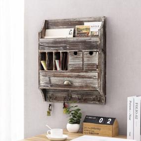 img 3 attached to Streamline Your Entryway With The MyGift Torched Wood Wall Organizer: Complete With Mail Holder, Storage Compartments, Drawers, And Key Hooks