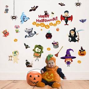 img 4 attached to Happy Halloween Stickers Kids Bedroom Decor Indoor Outdoor Removable Wall Decals Window Art Decoration Vinyl Witch Bat Spider Vampire For Boys Girls Room