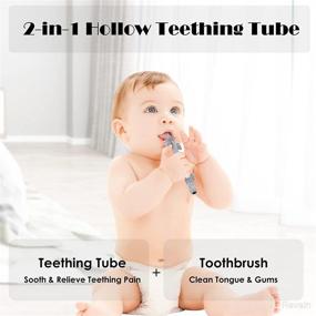 img 3 attached to 🍼 Hollow Teething Tubes with Safety Shield: BPA-Free Silicone Teether Toy for Babies 3-18 Months - Freezable & Easy to Clean (Four-Color)