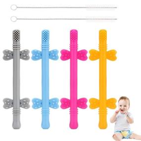 img 4 attached to 🍼 Hollow Teething Tubes with Safety Shield: BPA-Free Silicone Teether Toy for Babies 3-18 Months - Freezable & Easy to Clean (Four-Color)