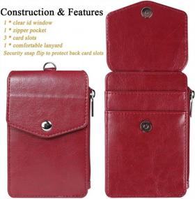 img 2 attached to 2 Pack Premium Leather ID Badge Holder With Zipper Pocket, 4 Card Slots And Lanyard - Black And Wine Red By Teskyer