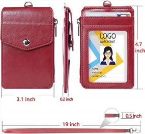 img 1 attached to 2 Pack Premium Leather ID Badge Holder With Zipper Pocket, 4 Card Slots And Lanyard - Black And Wine Red By Teskyer