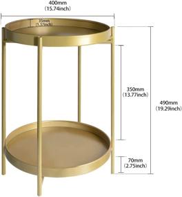 img 3 attached to Small Round Coffee Table 2-Tier Metal | Anti-Rust Sofa Snack Plant Desk With Removable Tray | 15.74”Dx19.29”H (Gold)