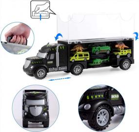 img 3 attached to Dinosaur Transporter Toy Truck Set With 6 Dinos, 3 Cars, And A Helicopter - Perfect Gift For Kids!