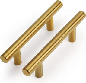 img 4 attached to Upgrade Your Kitchen And Dresser With LONTAN 10 Pack Gold Cabinet Pulls - Solid Brass, Euro Style T-Bar, And Brushed Finish