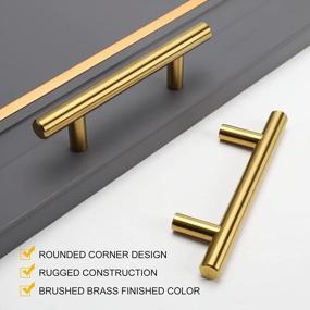 img 1 attached to Upgrade Your Kitchen And Dresser With LONTAN 10 Pack Gold Cabinet Pulls - Solid Brass, Euro Style T-Bar, And Brushed Finish