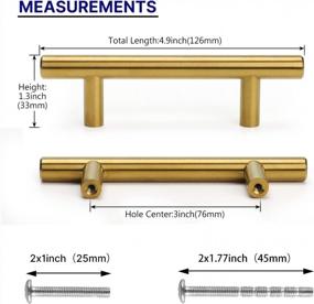 img 3 attached to Upgrade Your Kitchen And Dresser With LONTAN 10 Pack Gold Cabinet Pulls - Solid Brass, Euro Style T-Bar, And Brushed Finish