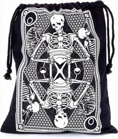 img 4 attached to Washable Canvas Trick Or Treat Tote Bag With Drawstring For Skeleton Halloween Candy